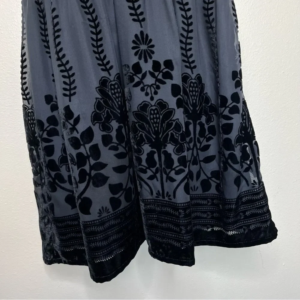 H&M Conscious Collection Deep V Black Burnout Velvet A Line Cocktail Dress 14